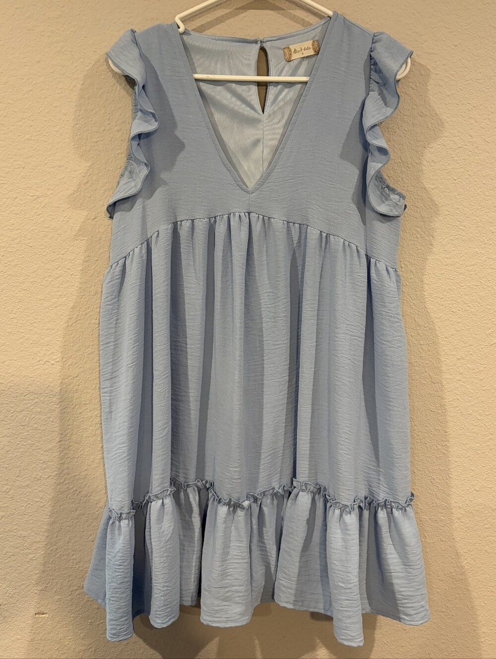 Altard State Womens Baby Blue V Neck Ruffle Tiered Mini Babydoll Dress Size Sm